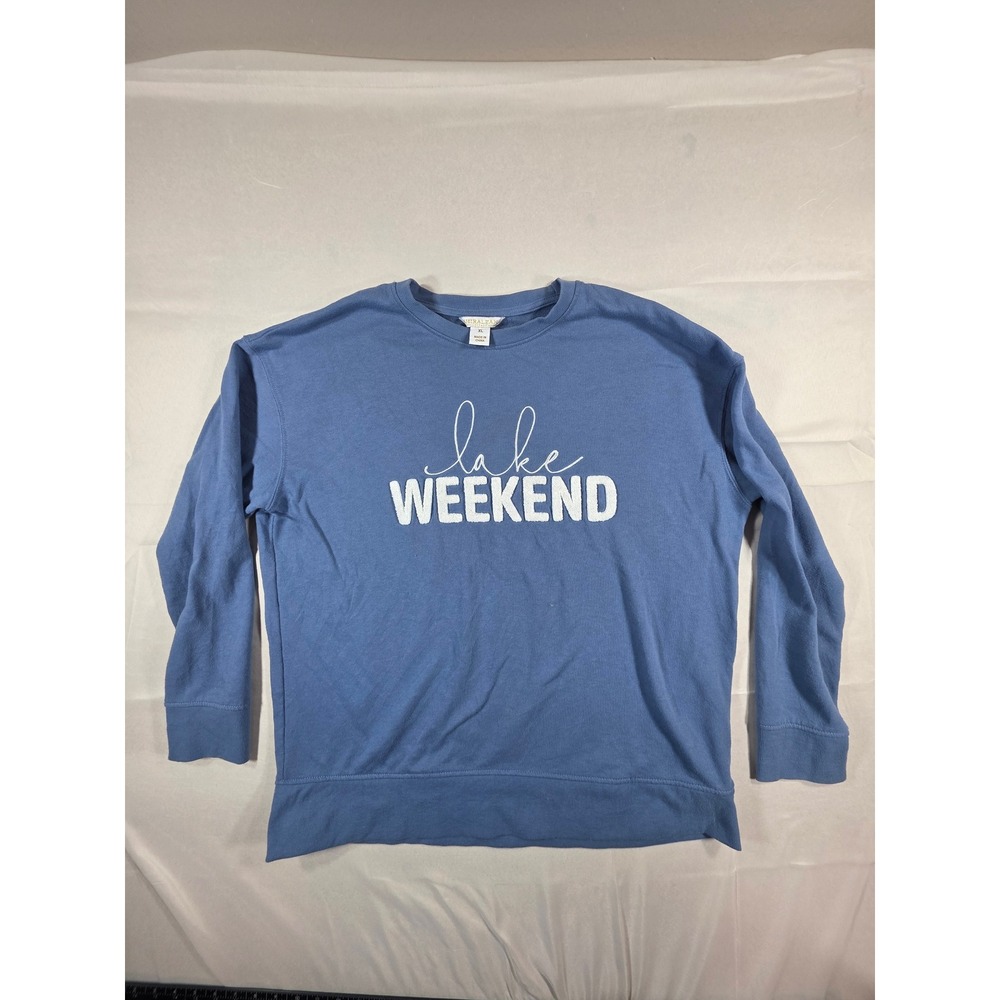 Shiraleah Chicago Lake Weekend Blue Chenille Embroidered Sweatshirt XL